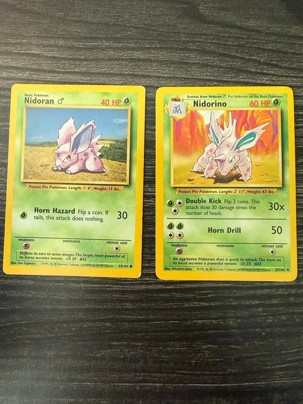 Vintage Pokémon Card Lot - Base Set Nidoran ♂ & Nidorino